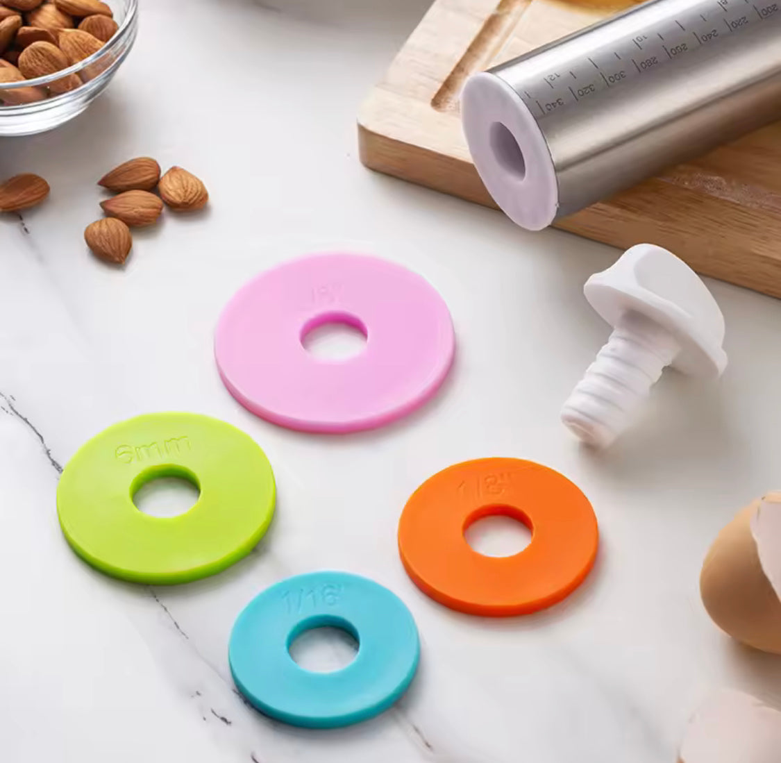 Adjustable Rolling Dough Roller, Removable Ring Dough Mat, Detachable Stainless Steel Rings Dough Roller, Kitchen Roti Belan