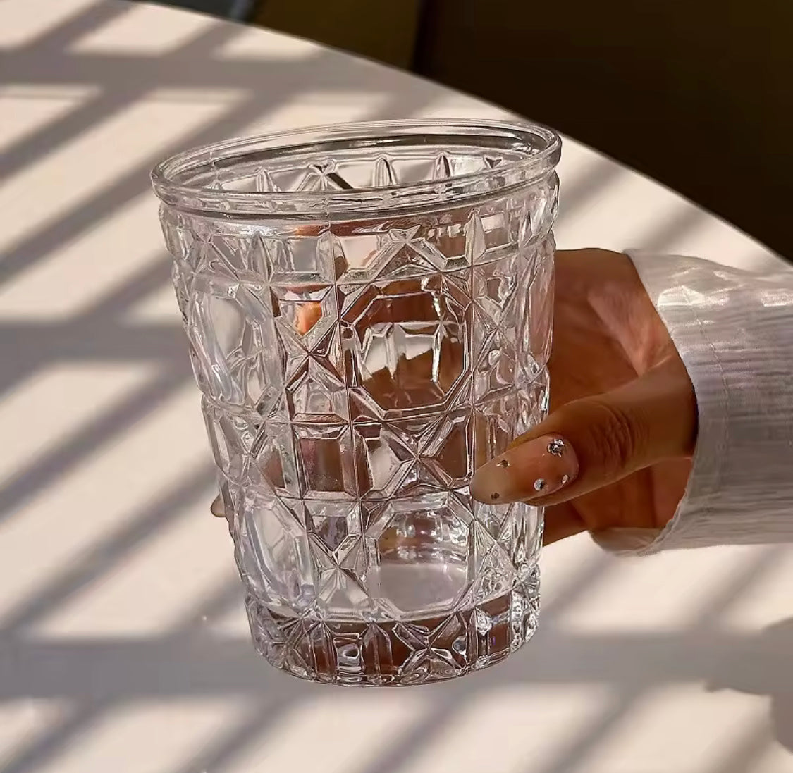 Diamond Patterned Cold Drink Glass, Household Breakfast Milk Cup, Transparent Juice Cold Drink Cups