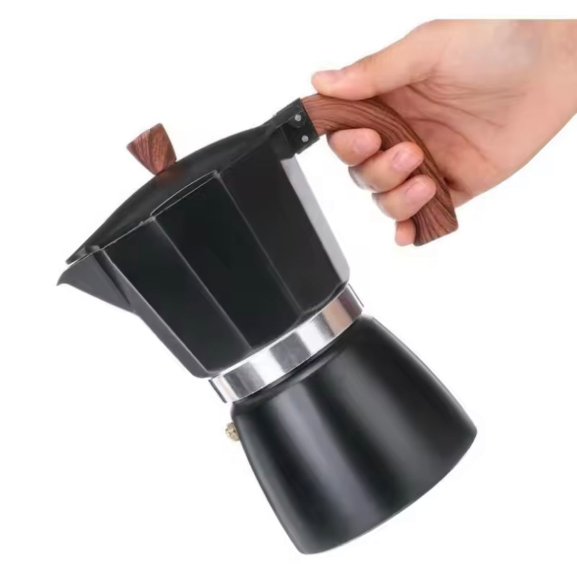 Manual Espresso Coffee Maker With Wooden Handle, Italian Espresso Brewer, Durable Mocha Maker Pot