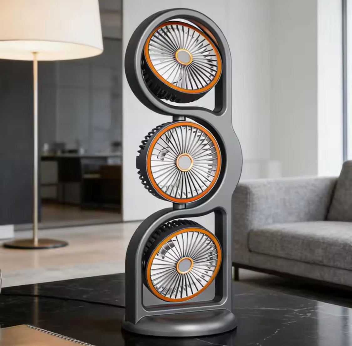360° Circulation Three Head Table Fan, Rechargeable 5 Speed Wind Desktop Fan, Outdoor Desktop Fan