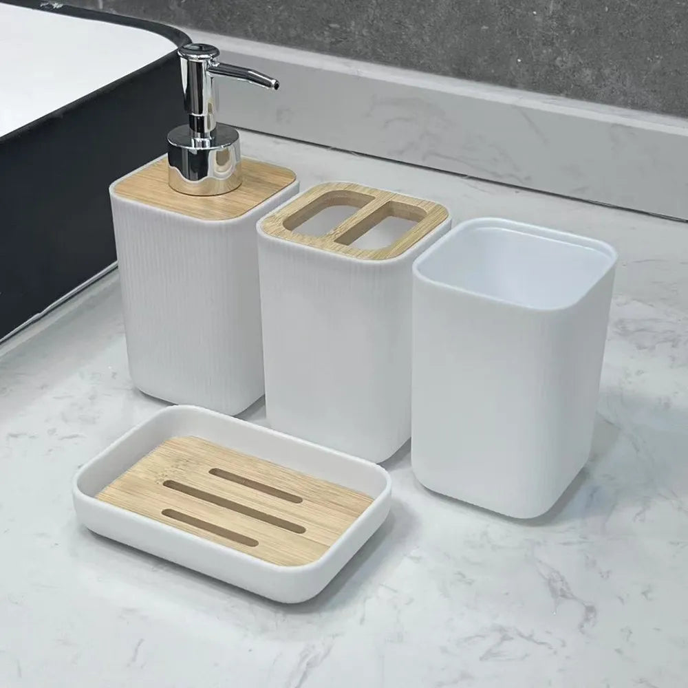 4pcs Bathroom Soap Dispenser Set, Bathroom Counter Tray Set, Toothbrush Holder Set, Bathroom Accessories Set
