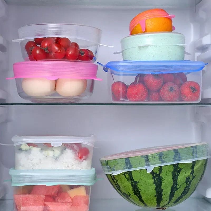 Set Of 6 Rectangular Silicon Stretch Lids, Transparent Silicone Food Sealing Cover, Reusable Durable Food Storage Covers for Bowls, Cups, Cans, Fit