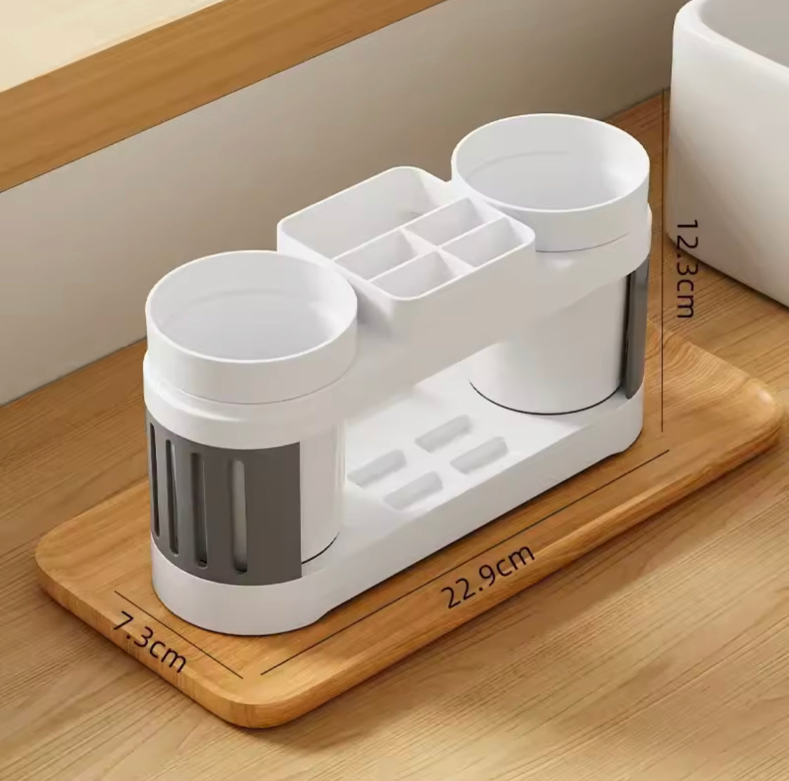 Toothbrush Holder With Mouthwash Cap, All In One Toothbrush Holder, Bathroom Toothbrush Shelf With Wash Cup Holder