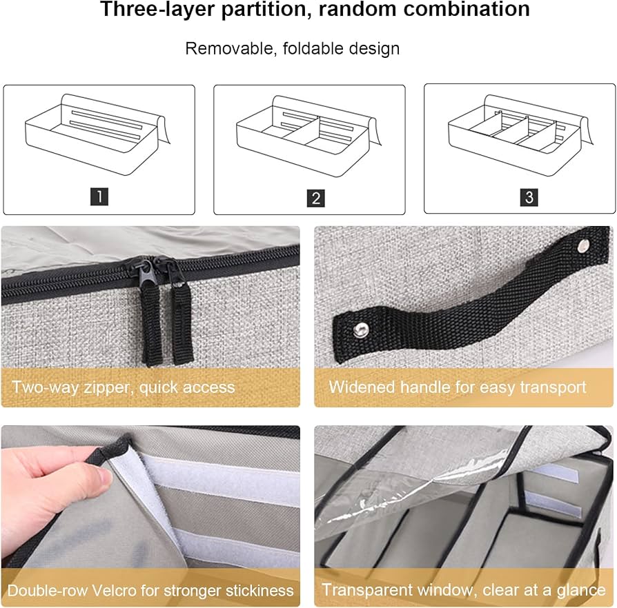 Under Bed Clothes Storage Organizer, Foldable Split Shoe Storage Box, Dost Proof Transparent Shoe Box