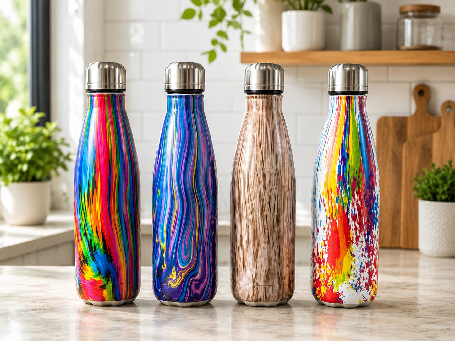 Printed Stainless Steel Vacuum Insulated Bottle, Matte Finish Thermal Water Bottle, Leakproof Thermal Water Bottle