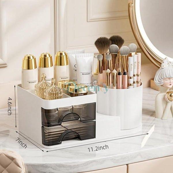 Desktop Cosmetic Organizer With Brush Holder, Transparent Drawer Cosmetic Storage Box, Cosmetic Storage Box