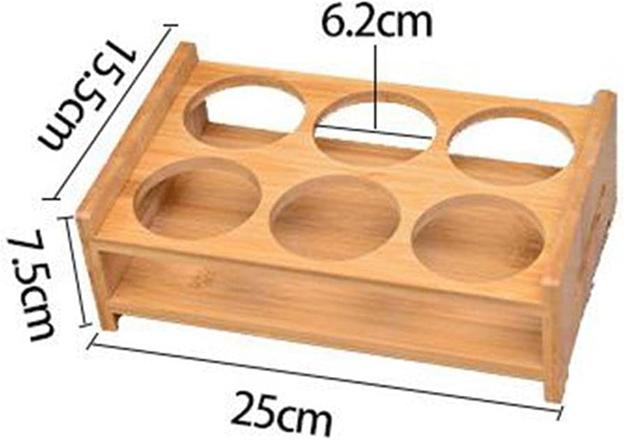 6 Slot Bamboo Glass Holder, Wooden Glass Tray Holder, Tabletop Glass Rack, Wooden Beverage Serving Stand