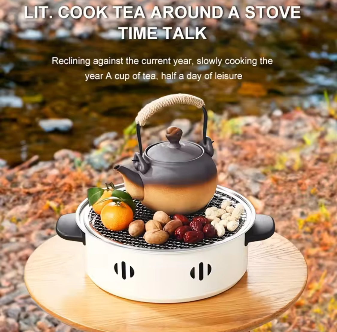 Portable Barbecue Stove With Coal Grill, Tabletop BBQ Grill Pan, Round Non Stick Barbecue Rack, Outdoor Camping Barbecue Stove, Korean Charcoal Stove, Stainless Steel Split Barbecue Grill
