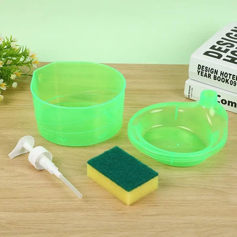Press Cleaning Liquid Container, Soap Dispenser With Sponge Holder, Kitchen Liquid Dispenser Press Box, Press Soap Outlet Box Sponge Dispenser, 800ml Manual Sink Dish Washing Soap Dispenser, 2 in 1 Design For Kitchen