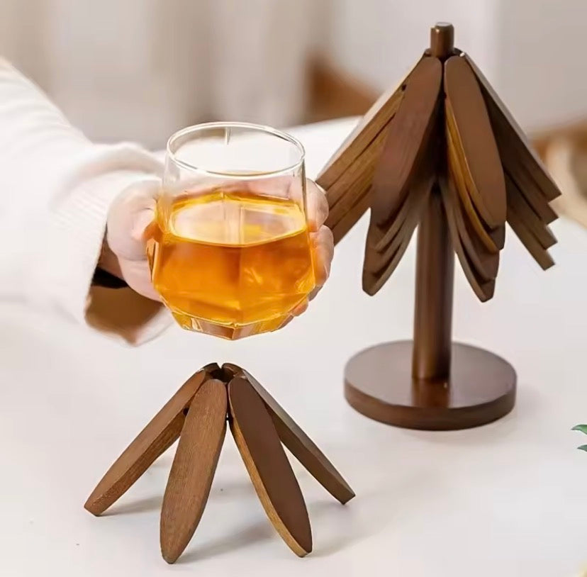 Expandable Tree Shape Pot Stand, Tree Design Wooden Trivet, Foldable Wooden Heating Pad, Heat Resistant Wooden Pot Stand, Blossom Wooden Trivet