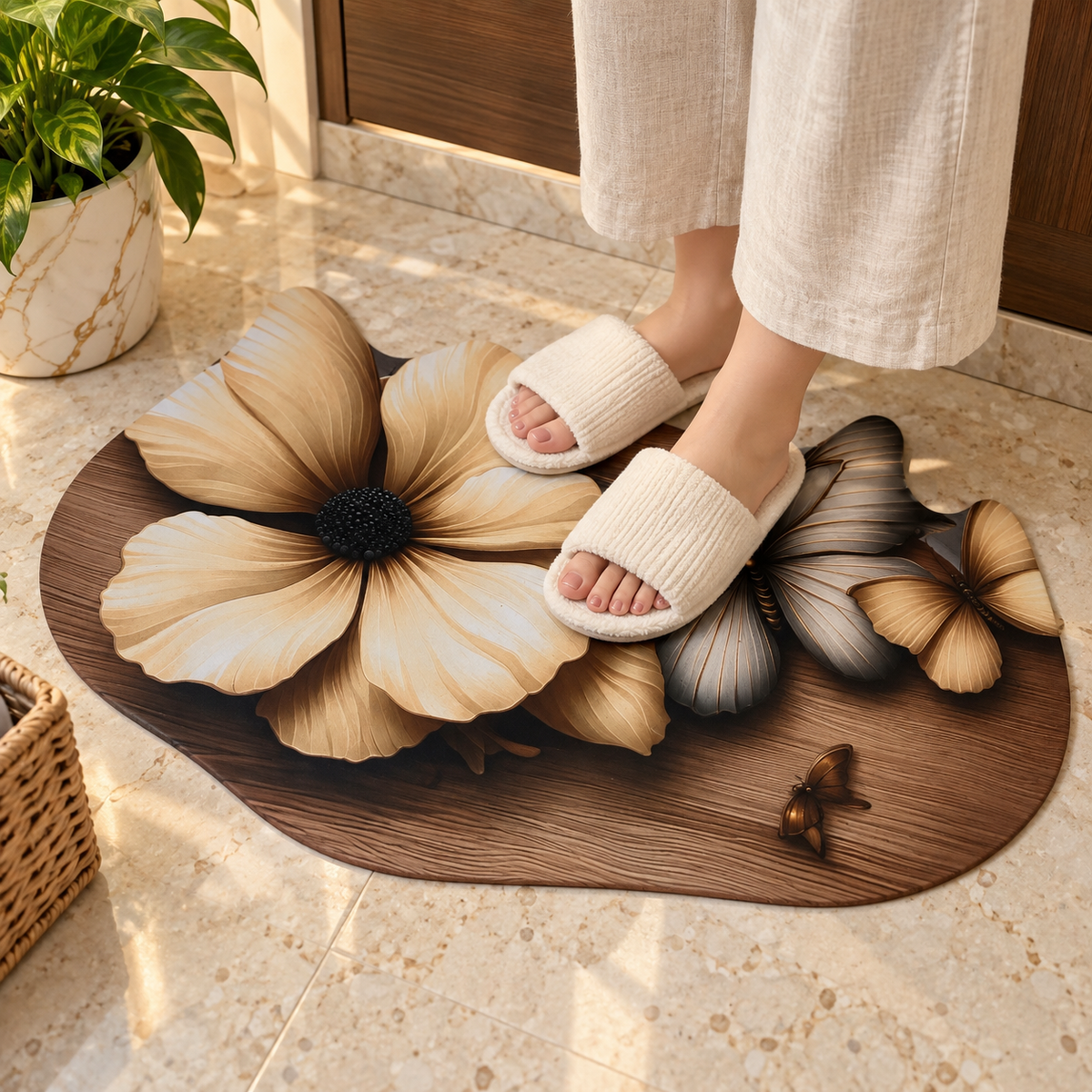 3D Floral Butterfly Decorative Mat, Luxury Blossom Decorative Mat, Butterfly Blossom Decorative Rug