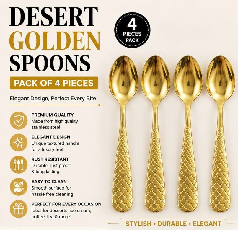 4pcs Elegant Gold Tableware Spoon Set, Stainless Steel Table Spoon, Kitchen Accessories