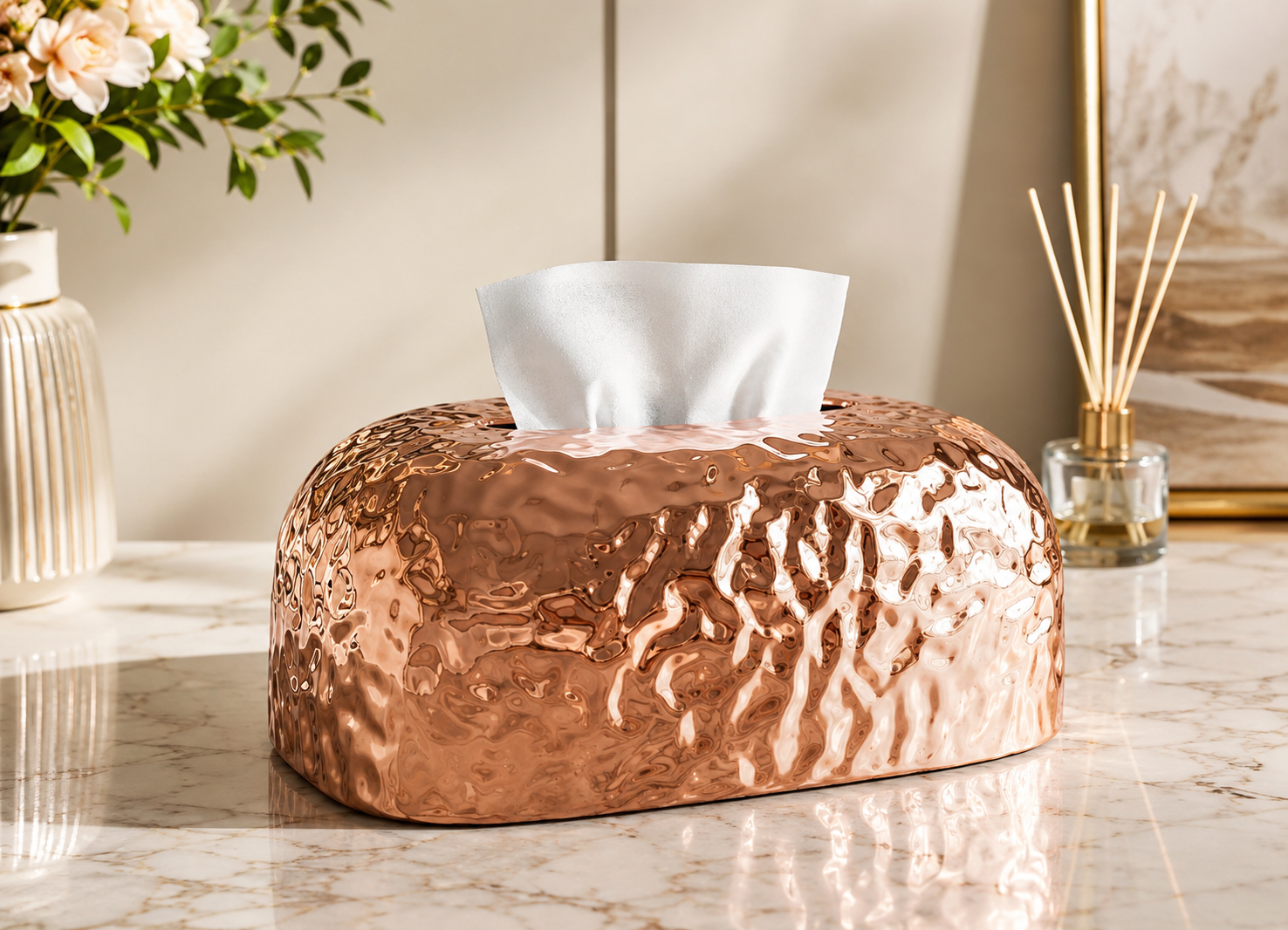 Luxury Hammered Texture Tissue Box, Elegant Metallic Tissue Holder, Home Decor Tissue Holder