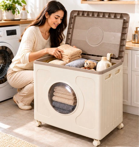 Large Capacity Laundry Storage Box, Foldable Laundry Organizer with Wheels, Smart Rolling Storage Box