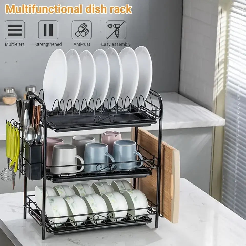 3-Tier Dish Drying Rack, Kitchen Storage Shelf, Kitchen Organizer Drainer