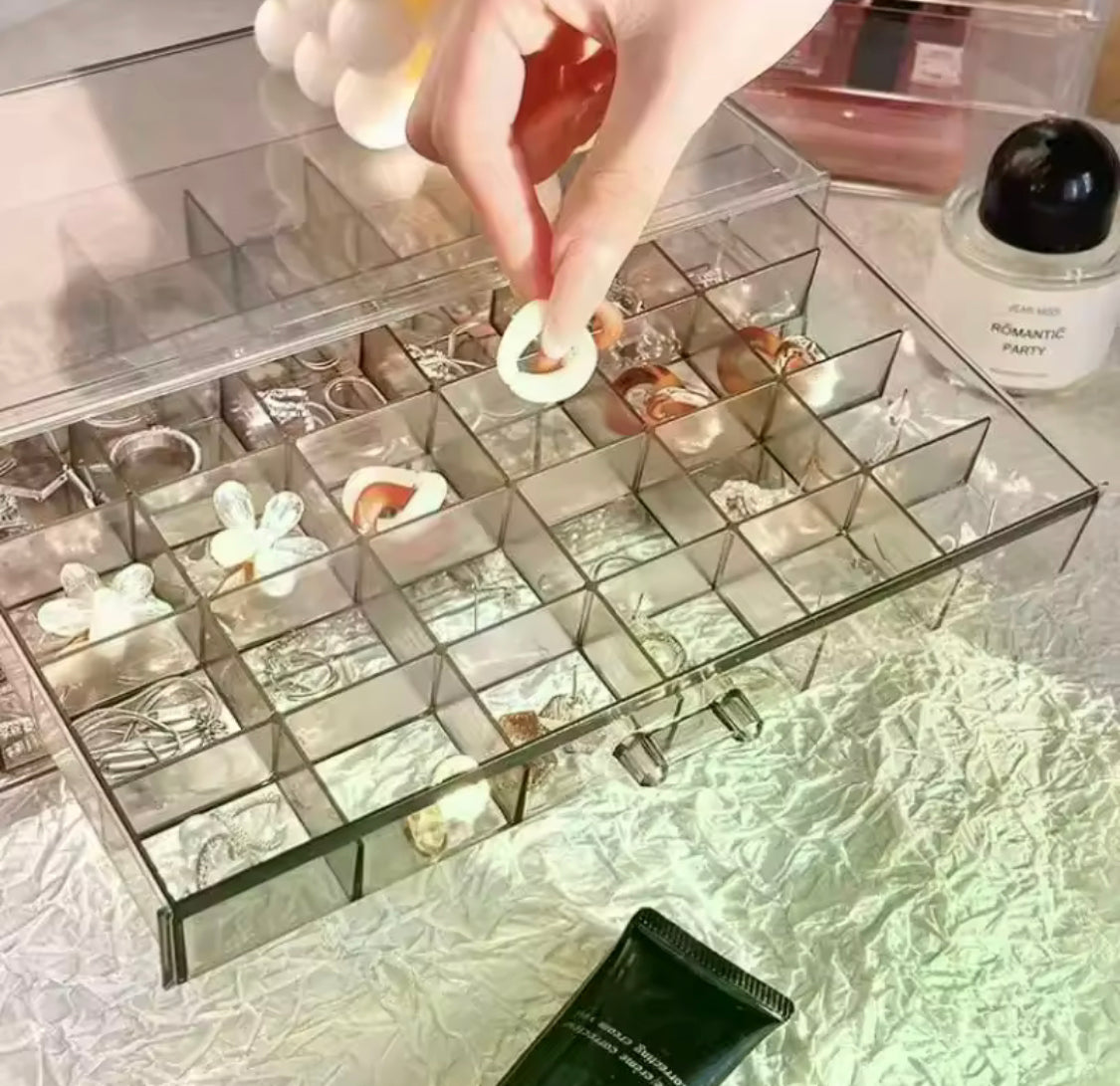 Multi Layer Transparent Jewellery Storage Box, 3 Layer Desktop Ring Earring Sorting Box, Dressing Table Drawer Style Storage Box