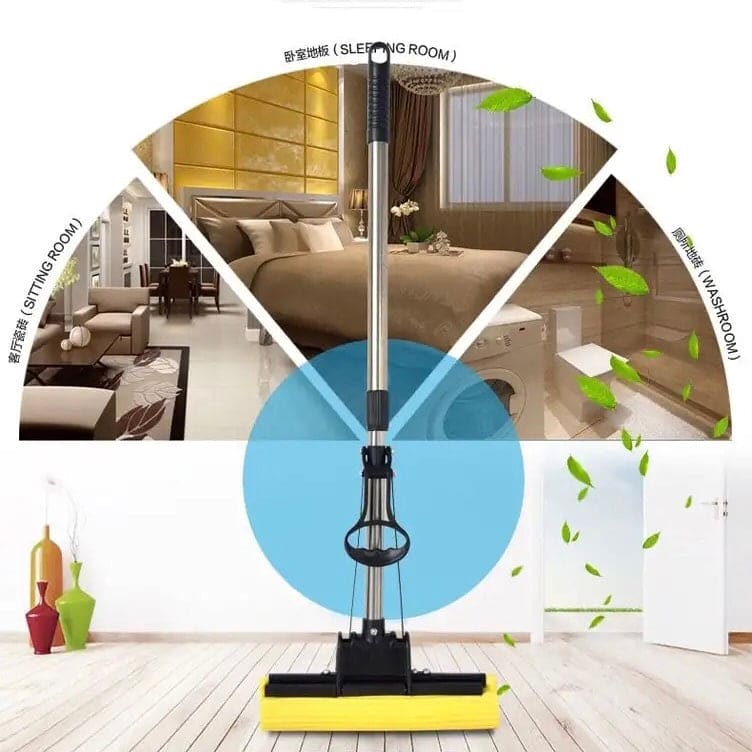 Foamic Sponge Squeezy Mop, Double Roller Sponge Foam Mop, Telescopic Folding Type Mop, Floor Cleaning Squeeze Mop, Telescopic Handle Squeegee Absorber Sponge, Home Floor Kitchen Living Room Bathroom Cleaning Tools