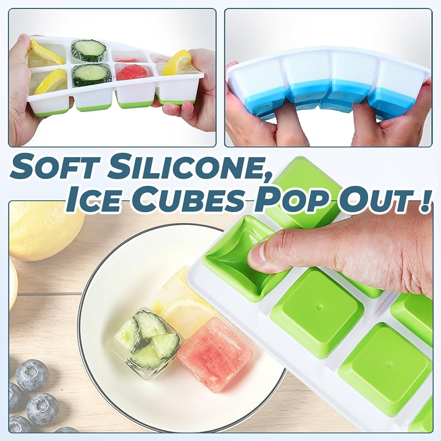 Stackable Silicone Ice Cube Tray with Lid, Ice Cube Tray with Protective Lid, Reusable Ice Cube Making Tray