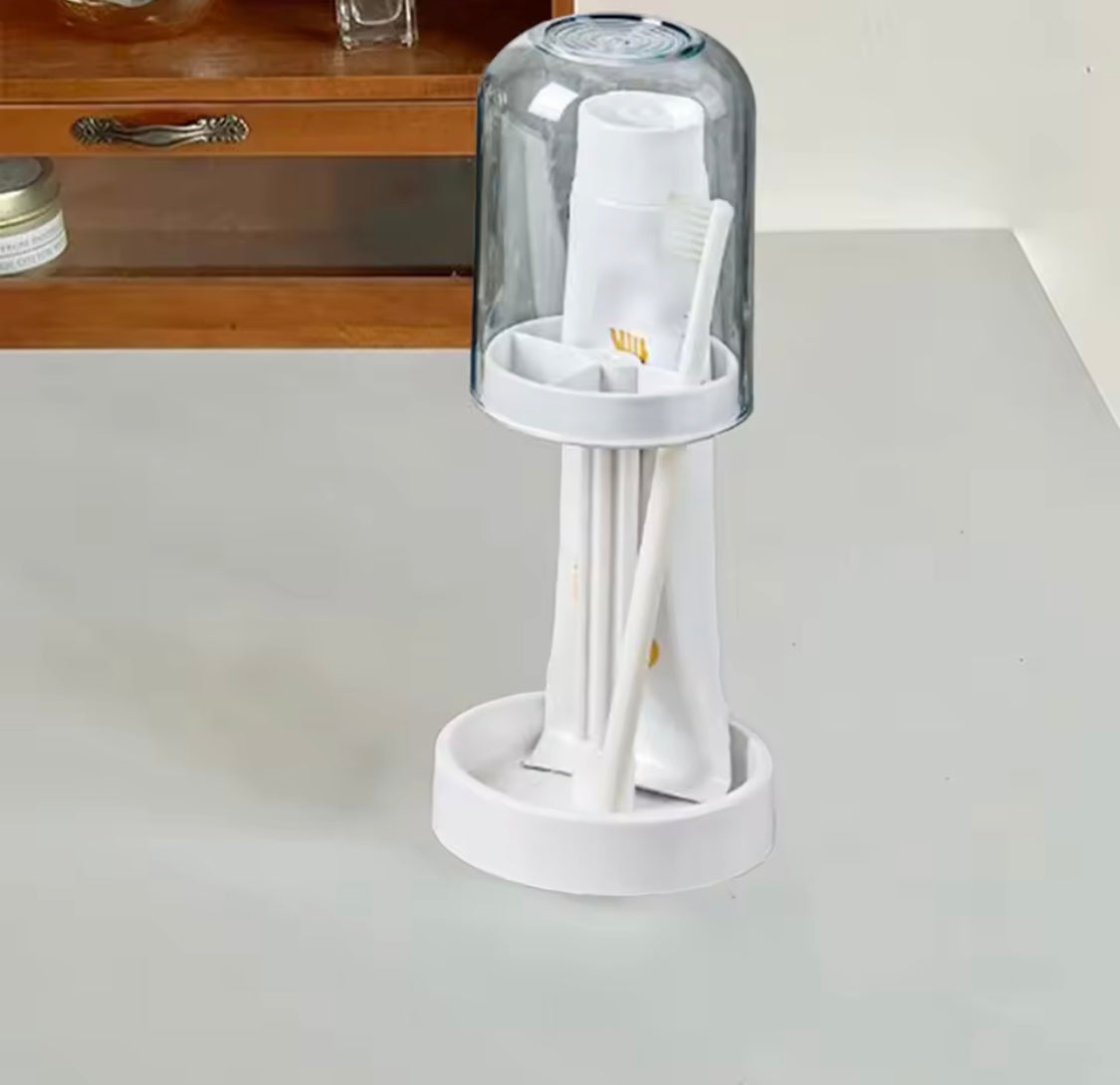 Portable Toothbrush Holder With Mouthwash Cup, Toothpaste Storage Shelf, Toothbrush Holder With Dust Cover, Toiletries Bathroom Organizer