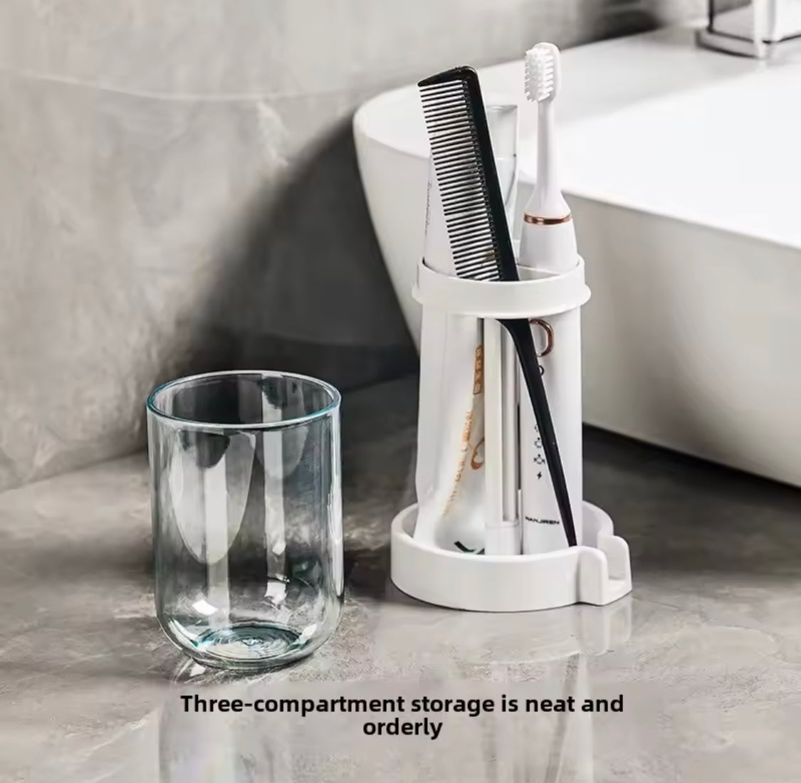 Portable Toothbrush Holder With Mouthwash Cup, Toothpaste Storage Shelf, Toothbrush Holder With Dust Cover, Toiletries Bathroom Organizer