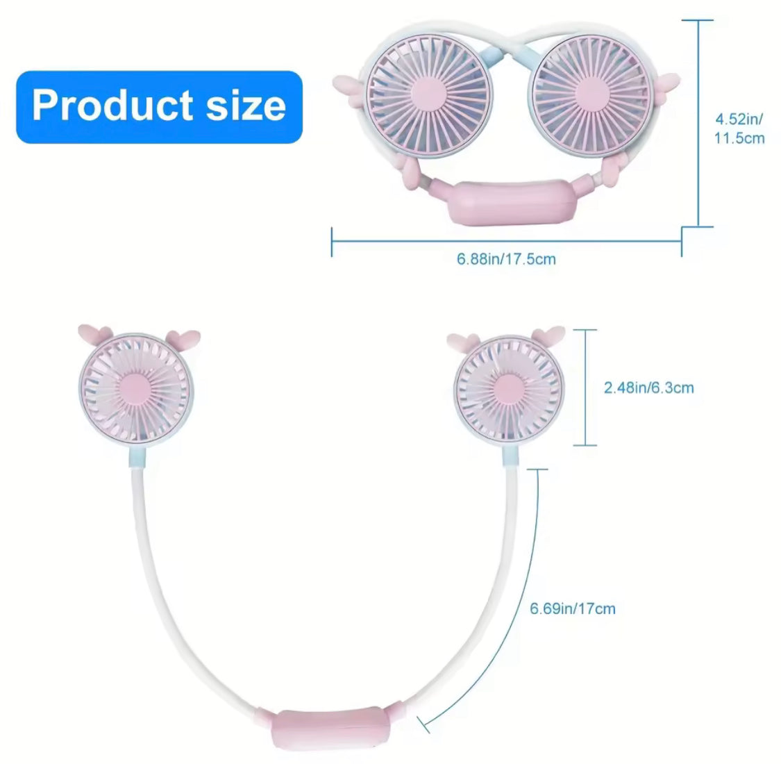 360° Rotating USB Neck Fan, USB Rechargeable Travel Neck Fan, Air Cooler Cooling Neckband Fan, Bladeless Hanging Neck Fan