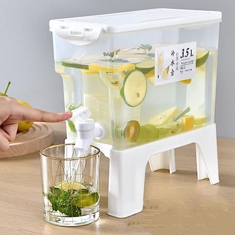 3.5L Party Drink Dispenser With Stand, Transparent Freezer Water Jugs, Cold Kettle Water Pitcher With Tap Jug, Summer Large Cold Kettle With Faucet, Beverage Dispenser Water Cool Jug, Plastic Pitcher With Lid, Beverages Dispenser With Dual Use Stand