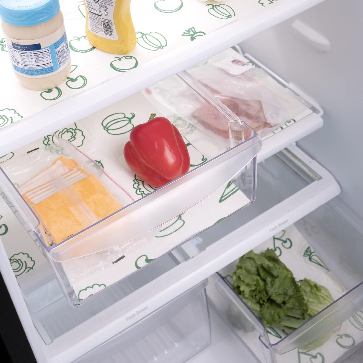 Printed Fridge Liner, Silicon Drawer Mats, Non-Adhesive Waterproof Kitchen Cabinet Liners, Multipurpose Anti Frost Waterproof Pad, Washable Cooler Liner for Home Kitchen