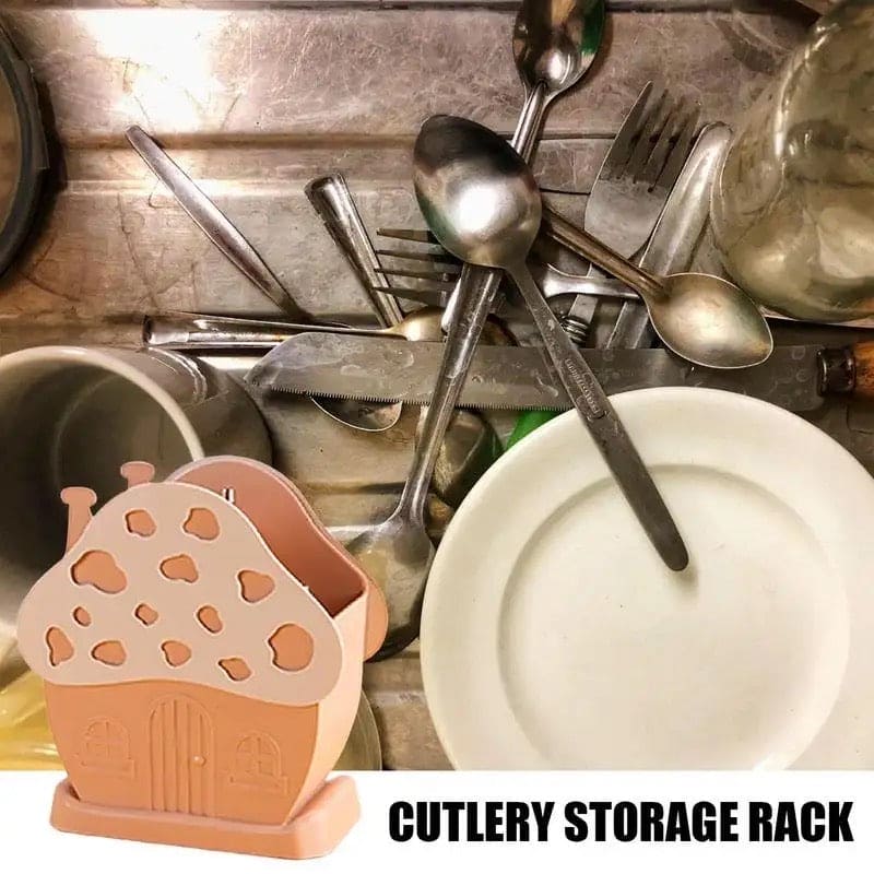 Mushroom Drying Cutlery Basket, Kitchen Tableware Storage Rack Cutlery Holder, Multifunctional Kitchen Sink Box, Hollow Drainer Spoon Fork Holder