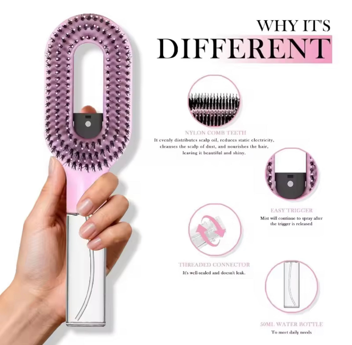 Smart Scalp Mist Brush, Hydrating Spray Hair Comb, Hair Massage Spray Brush, Detangling Spray Hair Brush, Portable Spray Hair Brush
