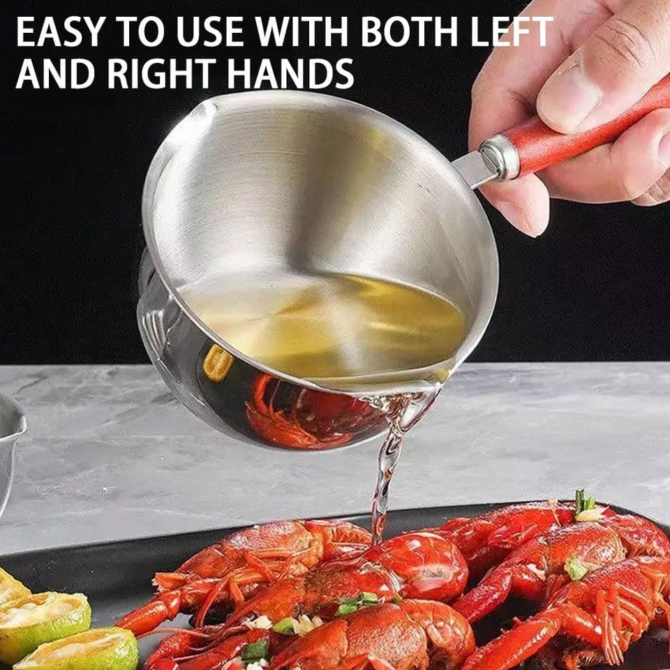 Stainless Steel Oil Splash Pot, Wooden Handle Mini Sauce Pan, Kitchen Cooking Seasoning Dripping Sauce Pan, Household Small Milk Pan, Multipurpose Home Kitchen Small Cooking Pot Butter Melting Pot