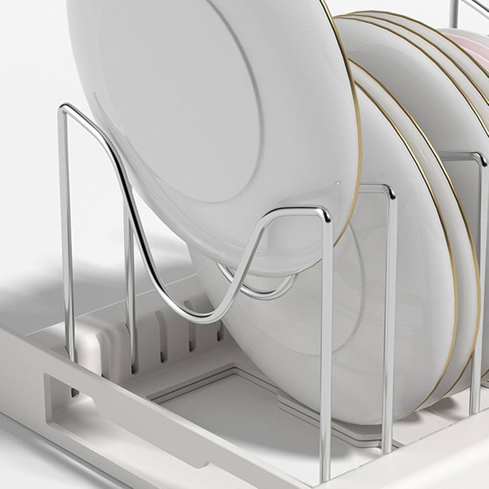 Expandable Pans Organizer Rack, Adjustable 7 Compartments Dish Storage Rack, Pot Lid Organizer, Kitchen Utensils Rack