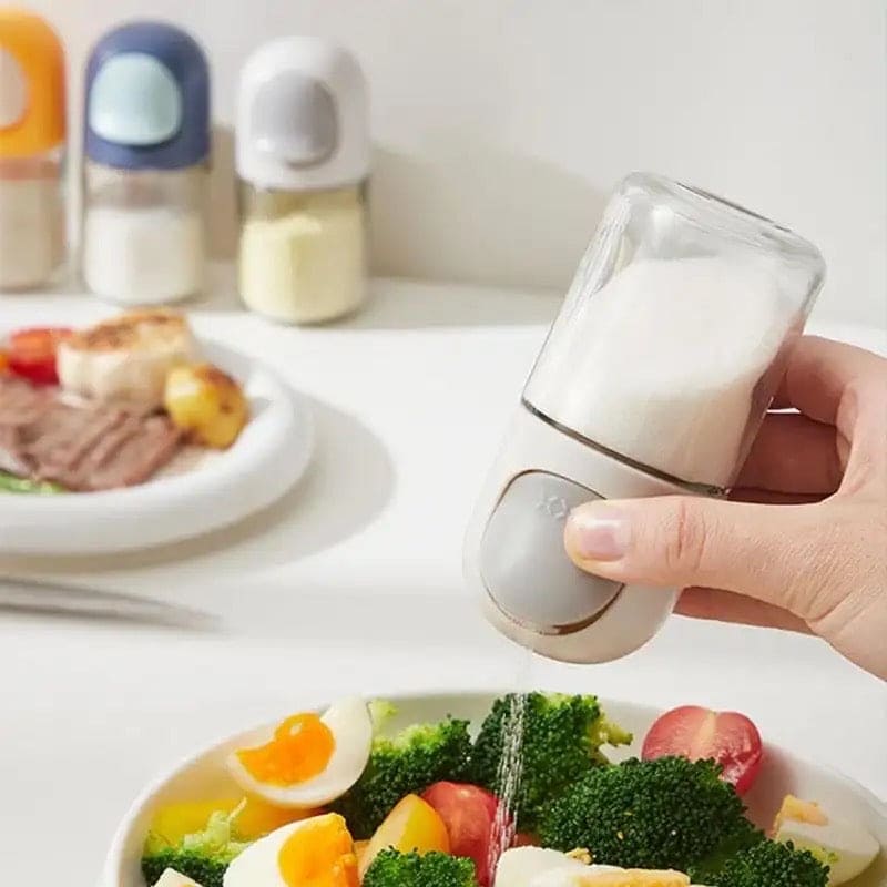 Champ Salt Shaker, Push Type Salt Dispenser, Metering Salt Shaker, Reusable Spice Pepper Container with Lids, Multipurpose Reusable Storage Canister, Quantitative Spice Container