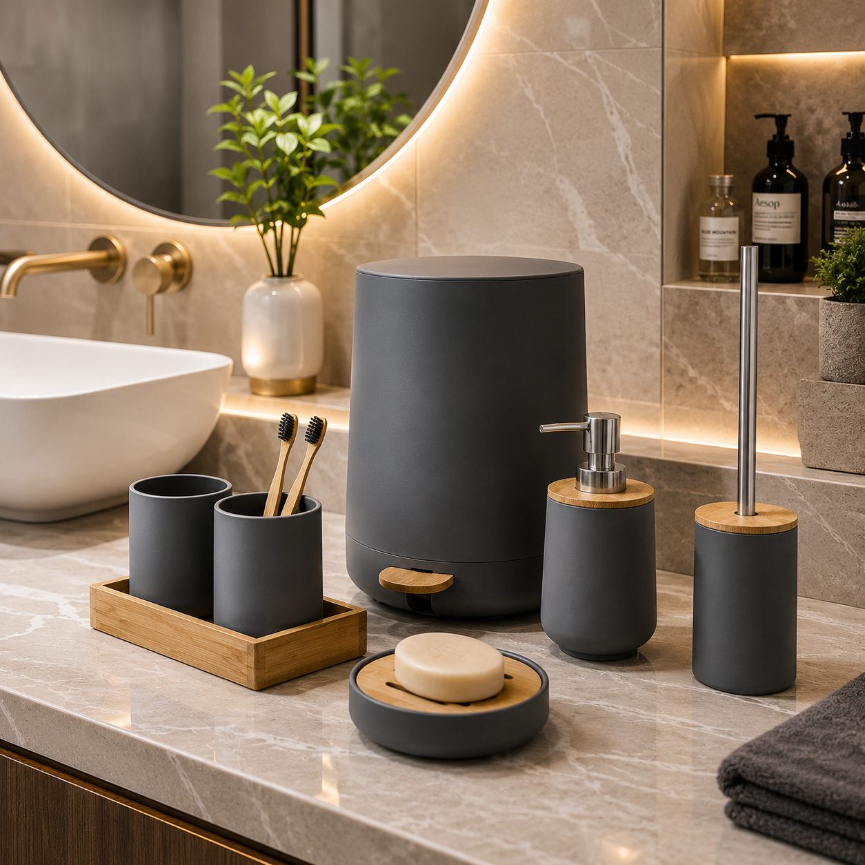Luxury 6pcs Bathroom Accessories Set, Nordic Style Bathroom Essentials Set, Elegant Bathroom Countertop Essentials, Modern Bathroom Accessories Set