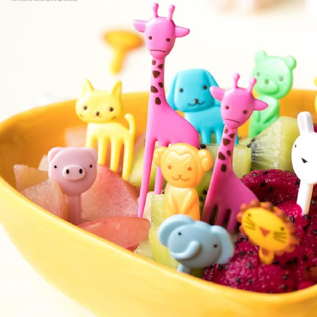 Animal Fruity Forks, Plastic Mini Cartoon Kids Cake Fruit Toothpick, Animal Kids Food Picks for Picky Eater, Reusable Cartoon Children Snack Cake Dessert Lunch Pick, Fun Toddler Food Picks
