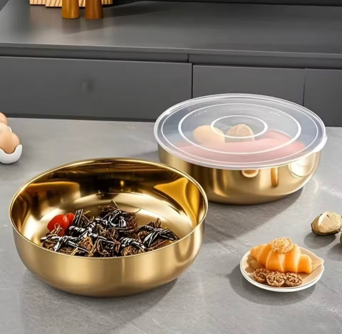 Multi Purpose Mixing Bowl with Transparent Lid, Rustproof Stainless Flour Mixing Bowl, Food Preparation Kitchen Bowl