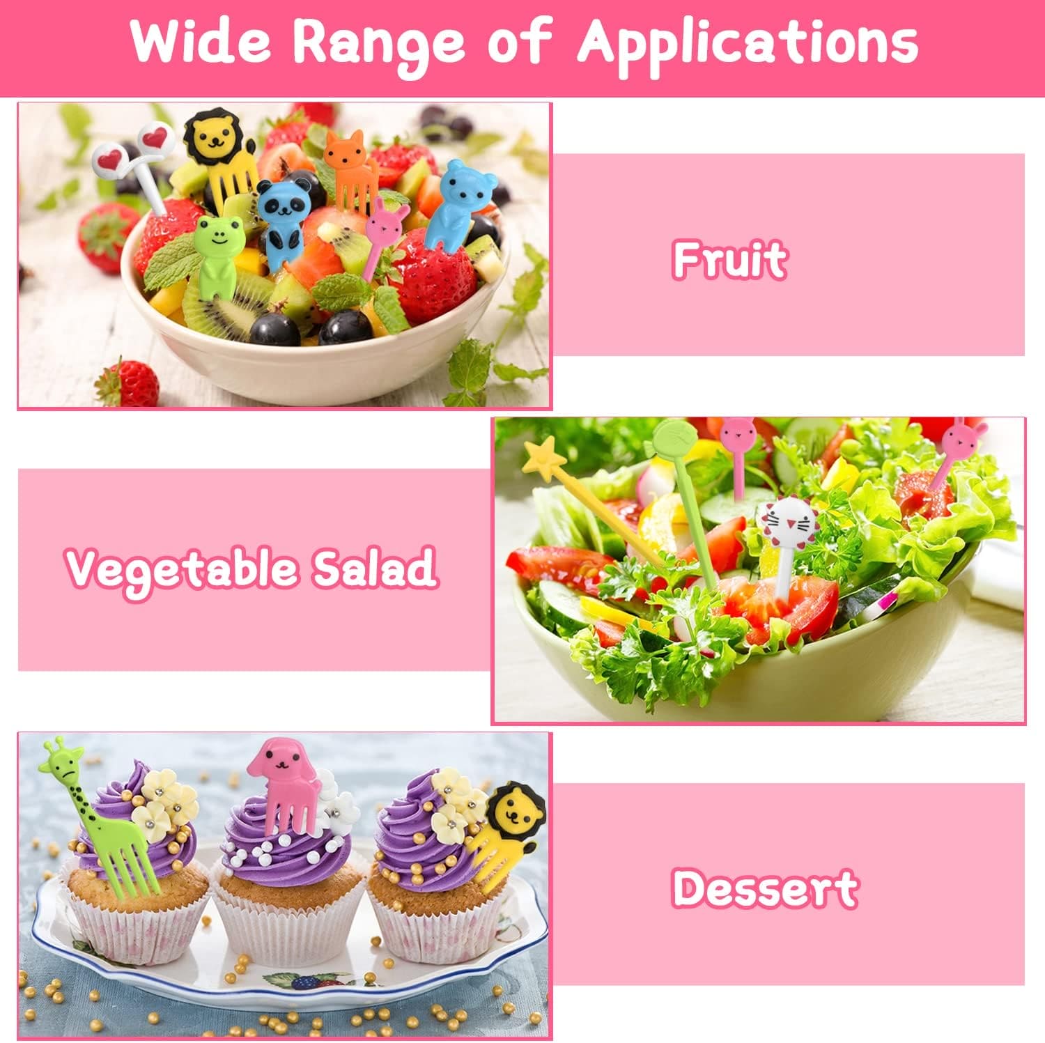Animal Fruity Forks, Plastic Mini Cartoon Kids Cake Fruit Toothpick, Animal Kids Food Picks for Picky Eater, Reusable Cartoon Children Snack Cake Dessert Lunch Pick, Fun Toddler Food Picks