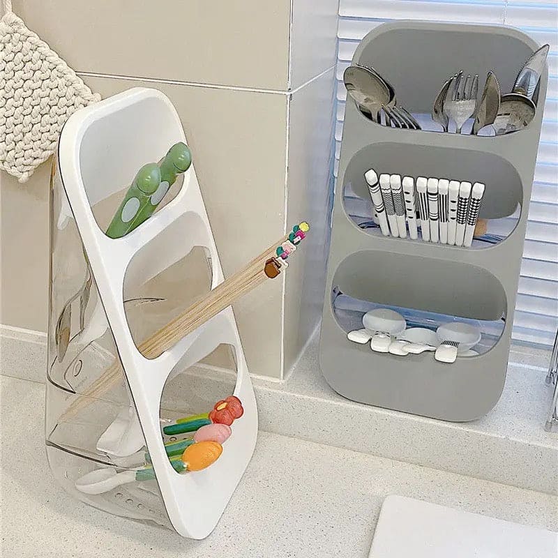 3 Layer Cutlery Organizer, Kitchen Utensils Separation Box, Multifunctional Transparent Chopstick Cage, Oblique Insertion Storage Rack, Tableware Drain Rack, Multipurpose Drawer Container Home Use