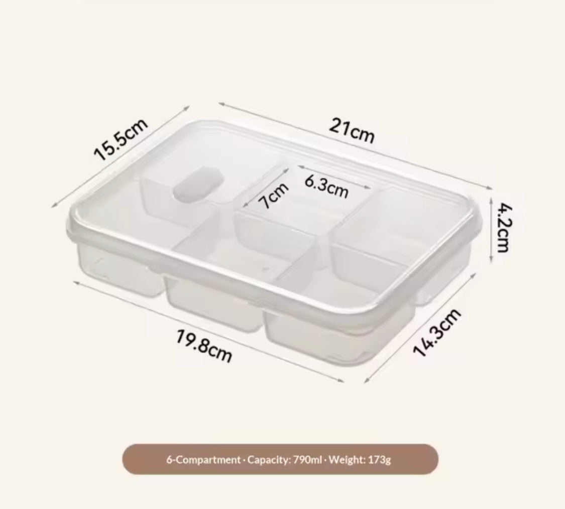 6 Compartment Meat Container Box, Fresh Grid Food Container, Refrigerator Frozen Food Storage Box, Reusable Meat Grid Box