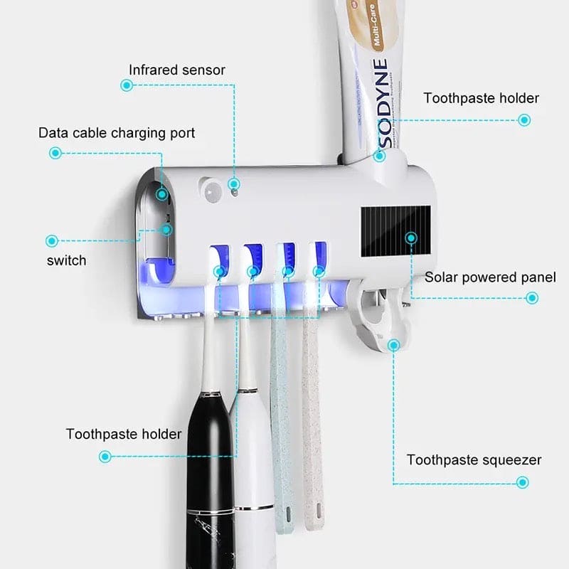 Smart UV Toothbrush Sterilizer, Ultraviolet Light Toothbrush Sterilizer, Automatic Toothpaste Squeezer Dispenser, Wall Mount Toothpaste Dispenser Home Bathroom Accessories, Electric Toothbrush Holder With Toothpaste Dispenser