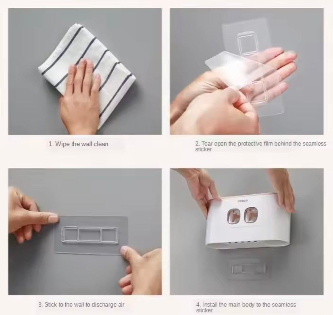 Wall Mounted Toothbrush Holder And Toothpaste Dispenser, Toothpaste Squeezer, Hands Free Toothpaste Dispenser, Toothbrush Holder, Bathroom Organizer