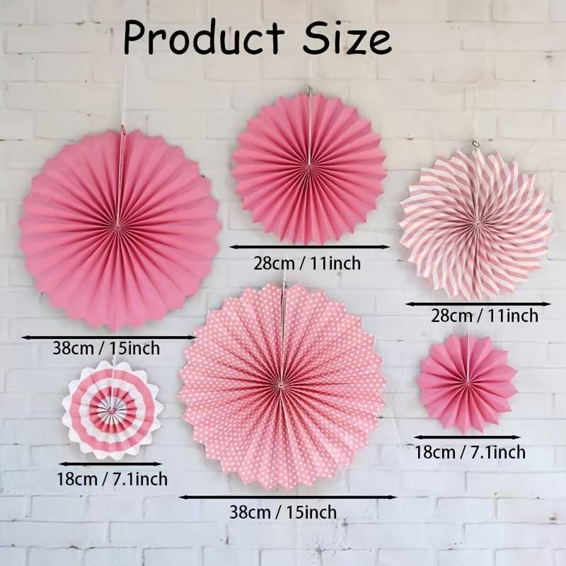 Set Of 6 Unicorn Paper Fan Flower, Chinese Style Red DIY Fan Flower Hanging Paper, Background Wall DIY Paper Flower Fan, Origami Fan DIY Party Supplies, Flower Round Pattern Paper Garlands Party Props
