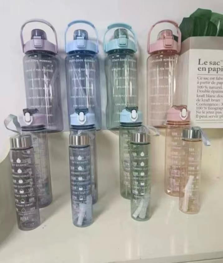 Pack Of 3 Transparent Motivational Water Bottle, Large Capacity Water Bottle, Sports Water Bottle, Transparent Refillable Leakproof Water Bottle