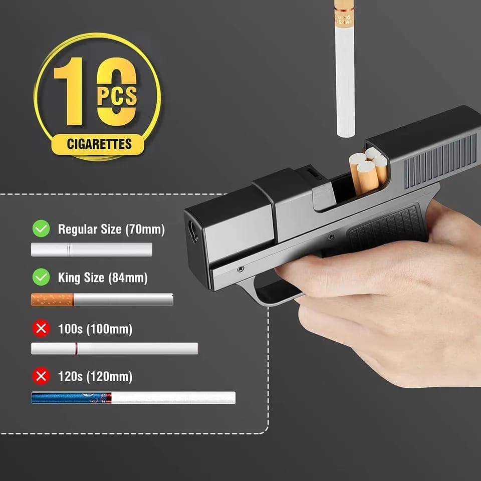 AMT Pistol Lighter, 10Pcs Regular Cigarette Case with Lighter, Metal Turbo Gun Lighter, Windproof Cigar Lighter, Inflatable Lighter With Cigarette Case, Cigarette Storage Jet Flame Lighter