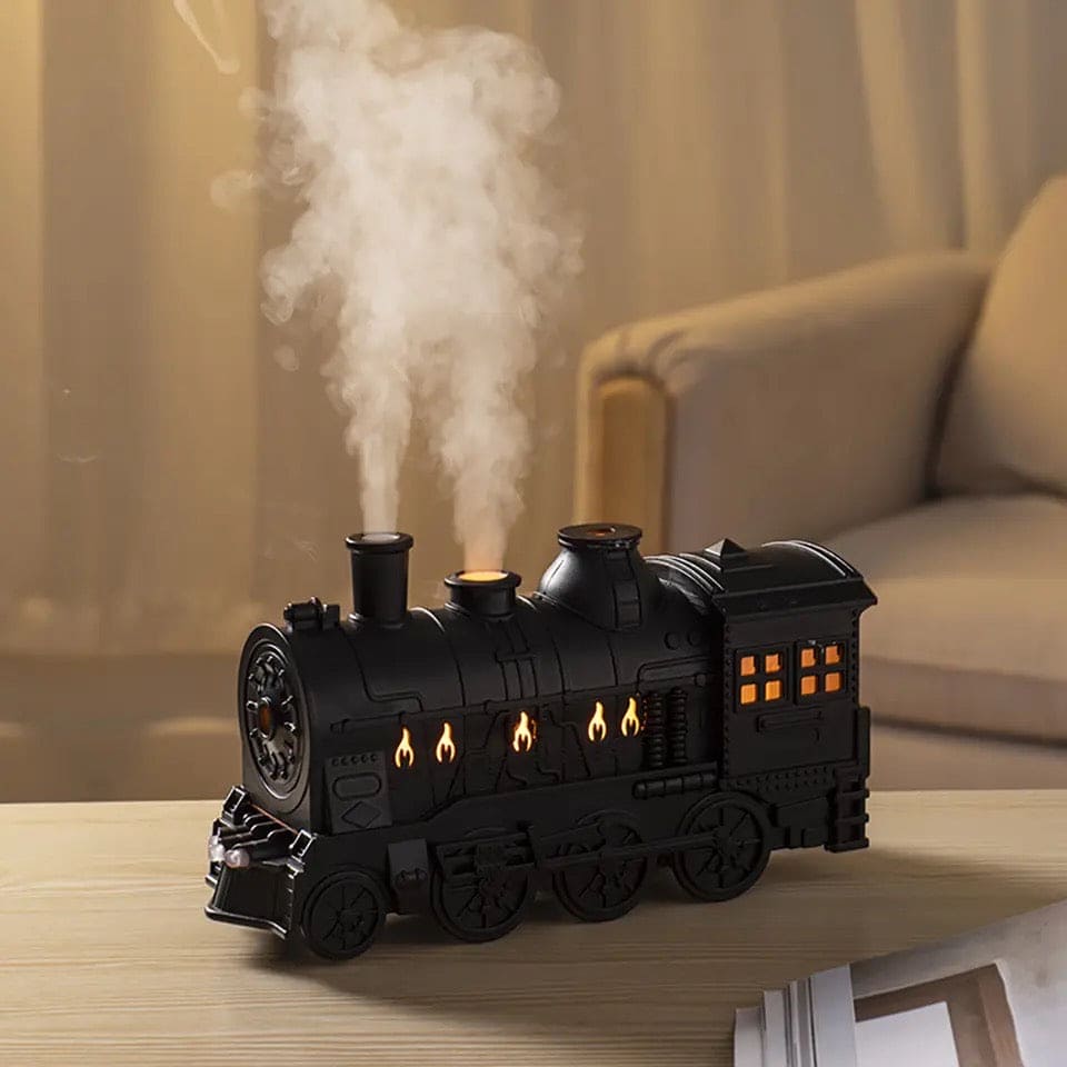 Black Train Diffuser, Train Steam Humidifier, Ultrasonic Cool Mist Air Humidifier, Fragrance Essential Oil Aroma Diffuser, Creative RC Air Freshener with LED Lamp, Circle Dispensing Essential Oil Perfume Machine