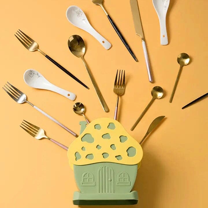 Mushroom Drying Cutlery Basket, Kitchen Tableware Storage Rack Cutlery Holder, Multifunctional Kitchen Sink Box, Hollow Drainer Spoon Fork Holder