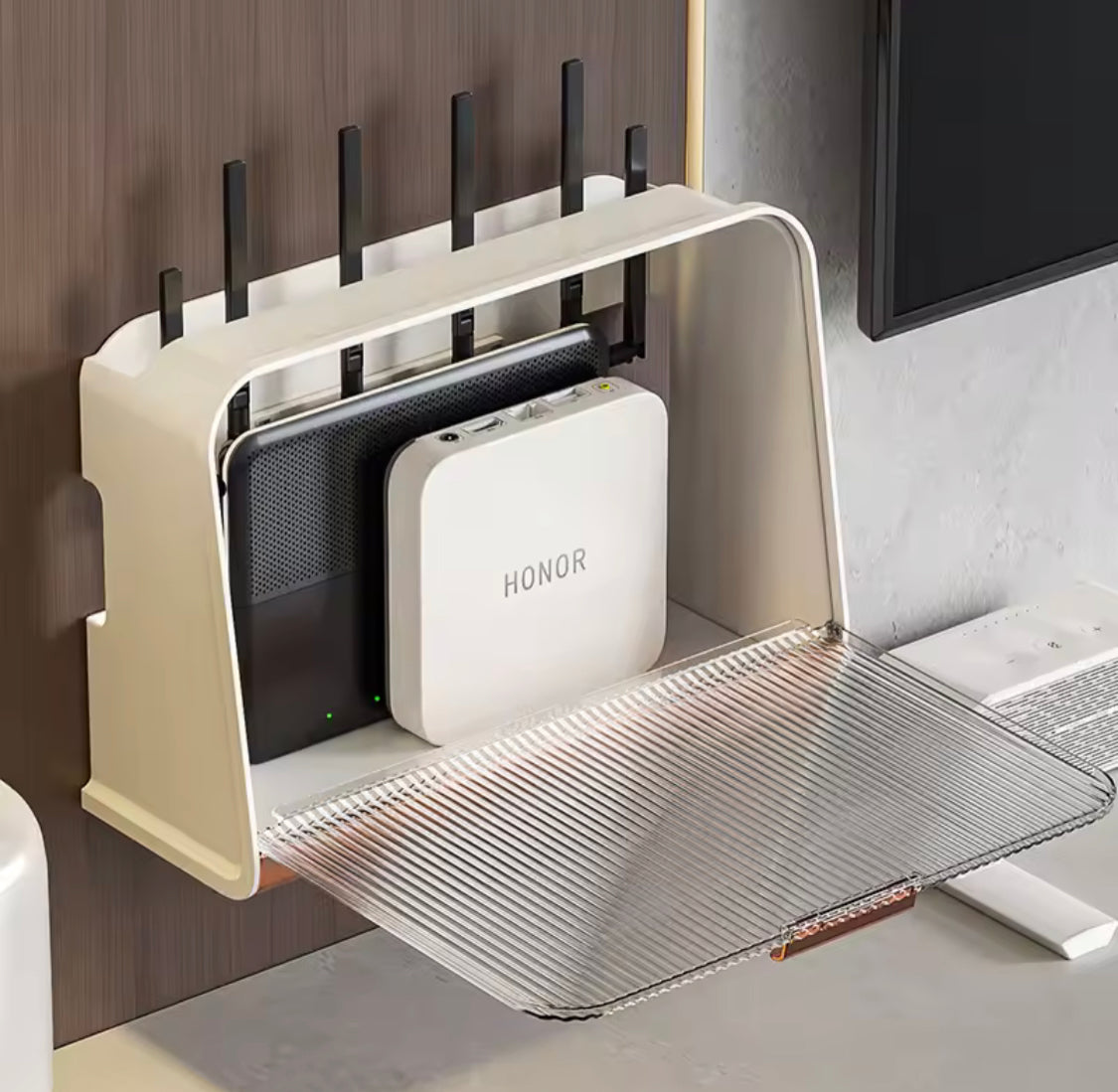 Luxury Wifi Cabinet Storage Box, Wall Mounted Router Storage Box, WiFi Device Storage Rack with Heat Dissipation