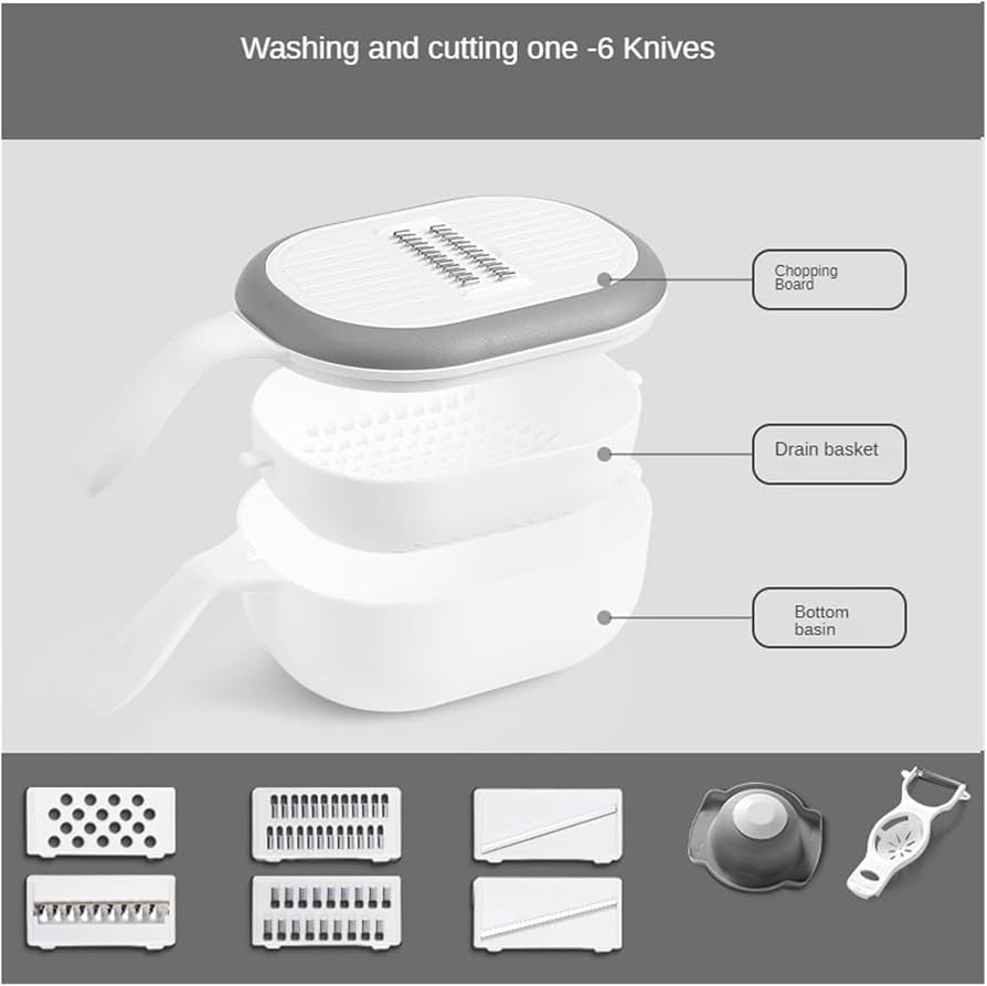 Multifunctional Vegetable Slicer with Drain Basket, Manual Hand Food Chopper, Vegetable Slicer With Storage Container, Kitchen Gadgets