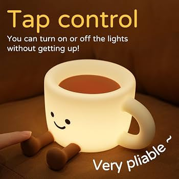 Cute Smiley Mug Night Lamp, Adorable Mug Shaped Decorative Lamp, Cute Coffee Mug Shaped Table Lamp, Cartoon Mug Led Lamp