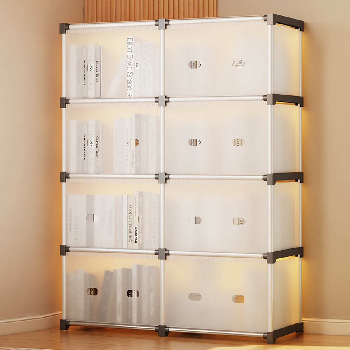 Multiayer Dustproof Cabinet Storage Shelf, Plastic Book Cabinet Organizer, Multipurpose Storage Rack, Portable Wardrobe Cabinet, Clothes Storage Organizer, No Installation Storage Cabinet