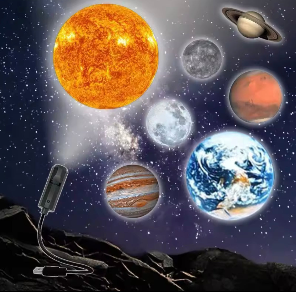 USB Projector Solar System Lamp, Wall Ceiling Decor Projector, Led Night Light for Kids, Wall Decor Planet Projector